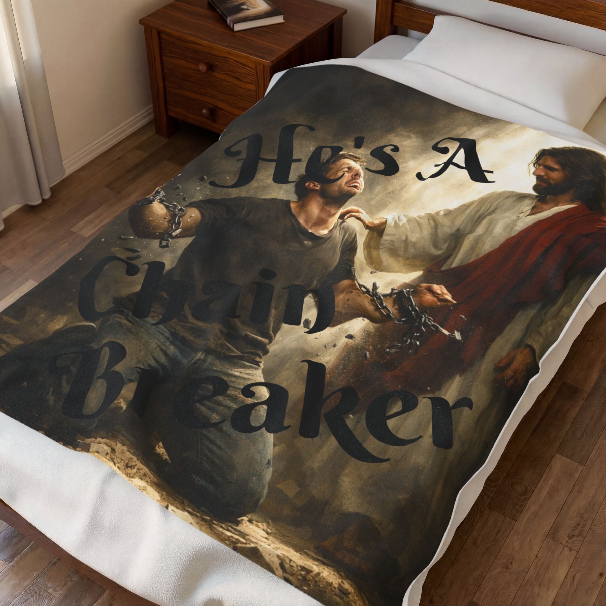 Christian "He's A Chain Breaker" Velveteen Plush Blanket