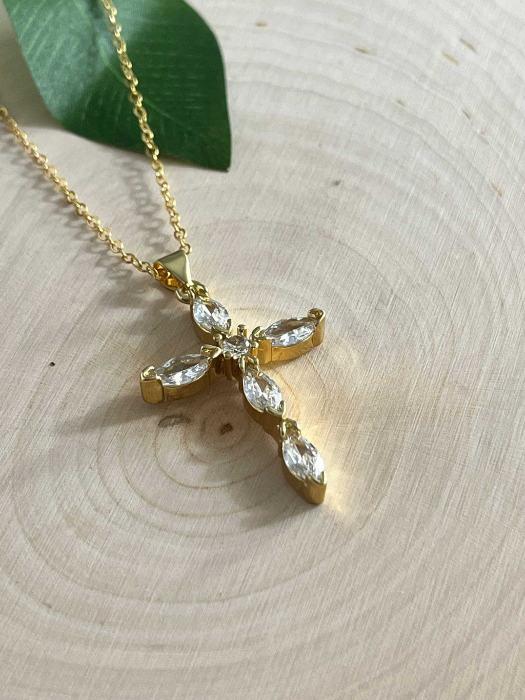 Saved Gold Necklace – 18K Gold-Filled Crystal Cross Pendant