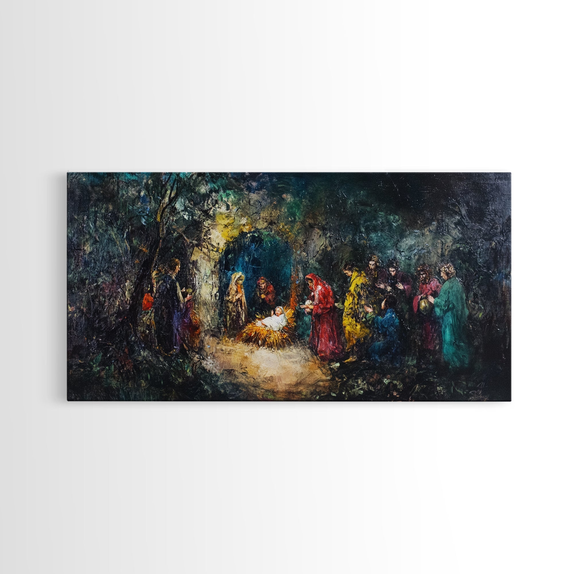 Modern Abstract Oil Painting Print of Nativity - Framed Canvas Print - Christrmas Art - Christian Wall Art - Christmas Home Decor