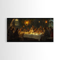 Painting of a group of people around a table with a focus on religious significance.
