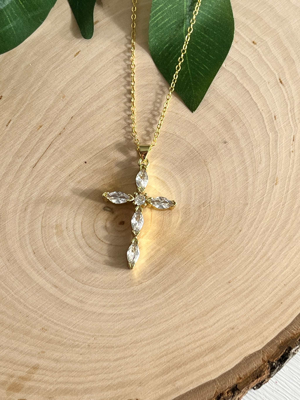 Saved Gold Necklace – 18K Gold-Filled Crystal Cross Pendant