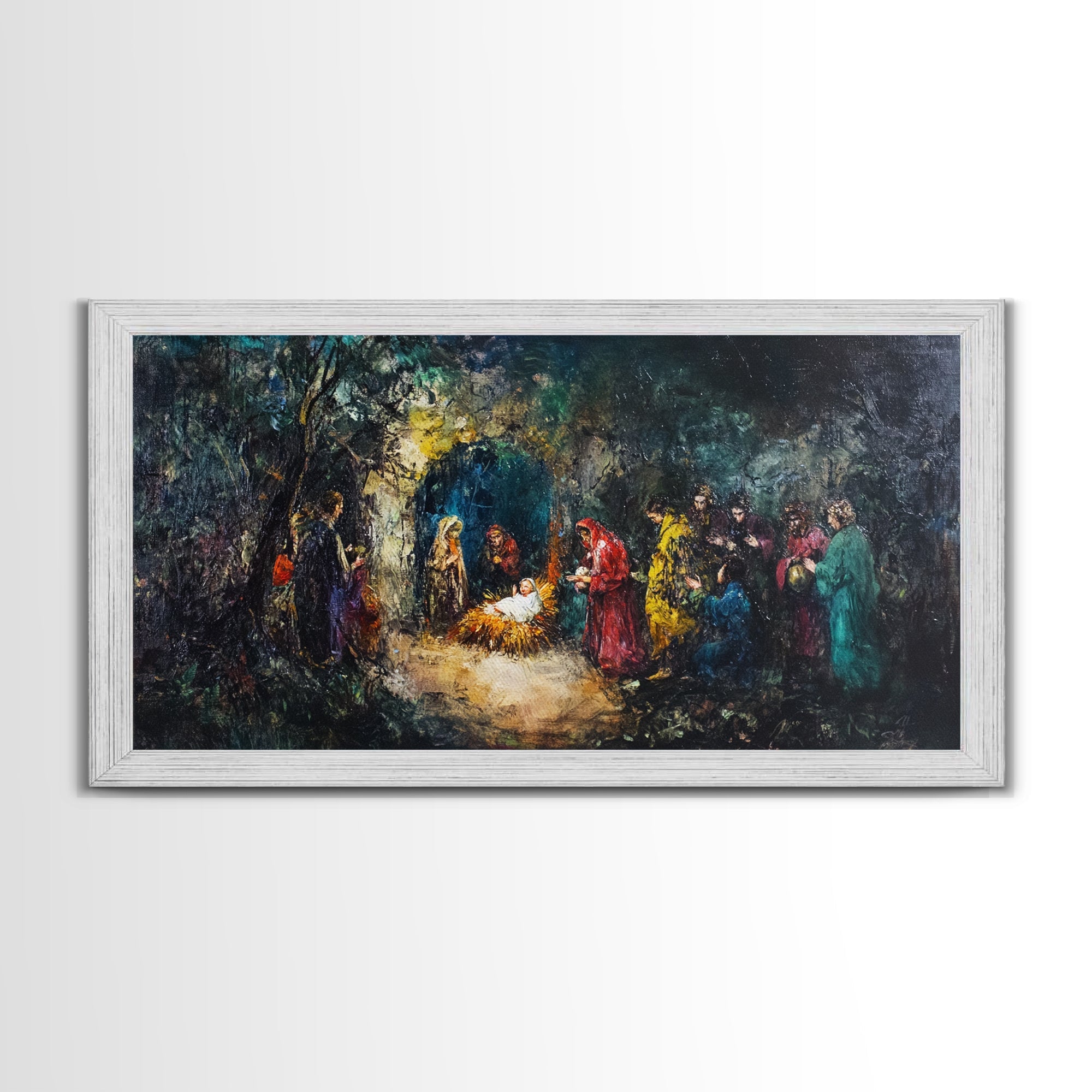 Modern Abstract Oil Painting Print of Nativity - Framed Canvas Print - Christrmas Art - Christian Wall Art - Christmas Home Decor