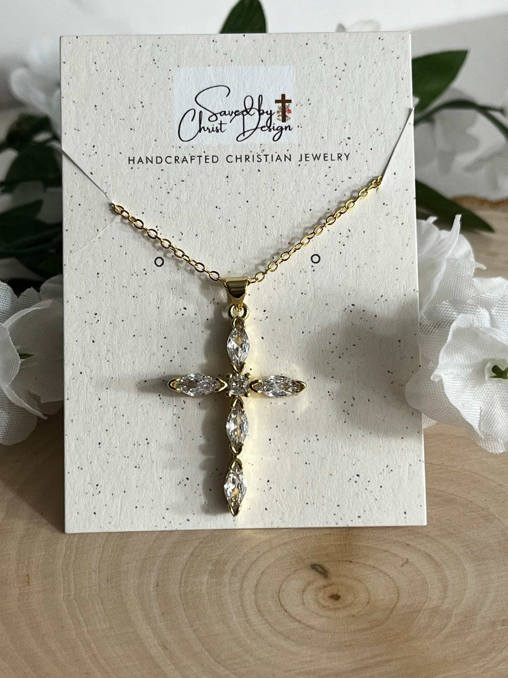 Saved Gold Necklace – 18K Gold-Filled Crystal Cross Pendant