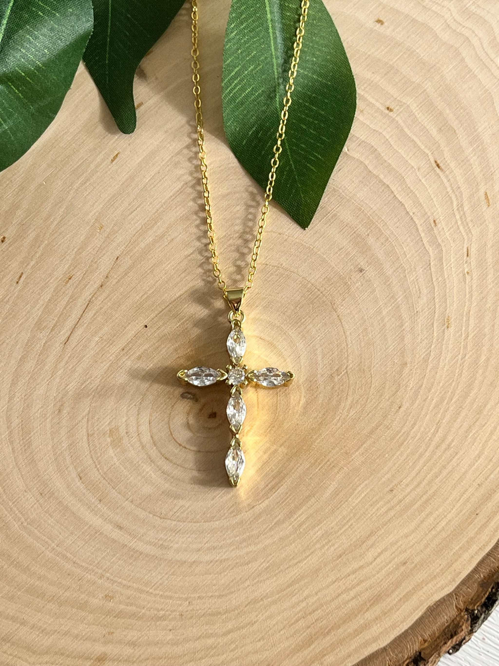 Saved Gold Necklace – 18K Gold-Filled Crystal Cross Pendant