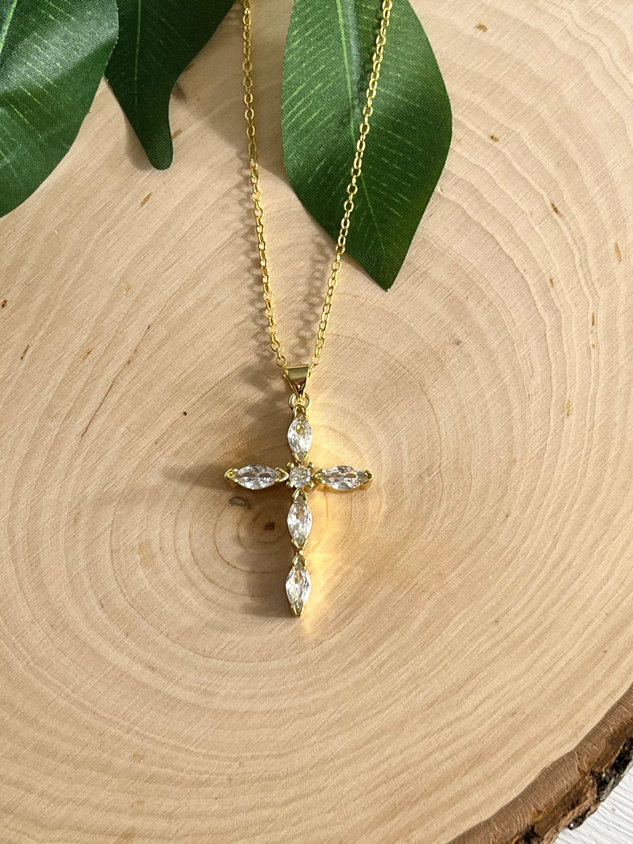 Saved Gold Necklace – 18K Gold-Filled Crystal Cross Pendant
