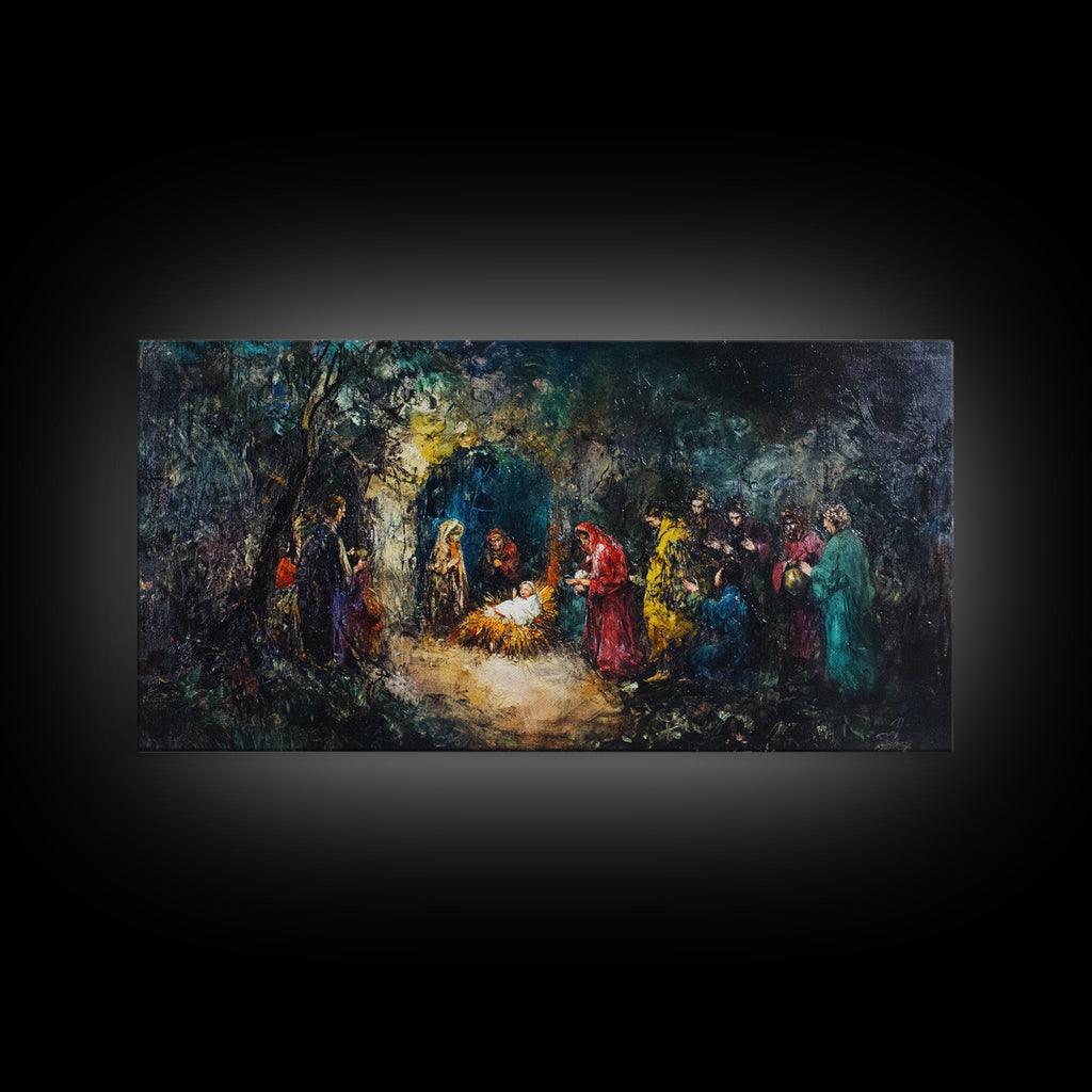 Modern Abstract Oil Painting Print of Nativity - Framed Canvas Print - Christrmas Art - Christian Wall Art - Christmas Home Decor
