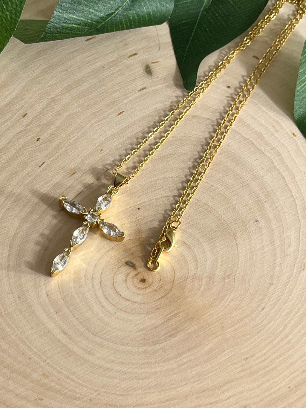 Saved Gold Necklace – 18K Gold-Filled Crystal Cross Pendant