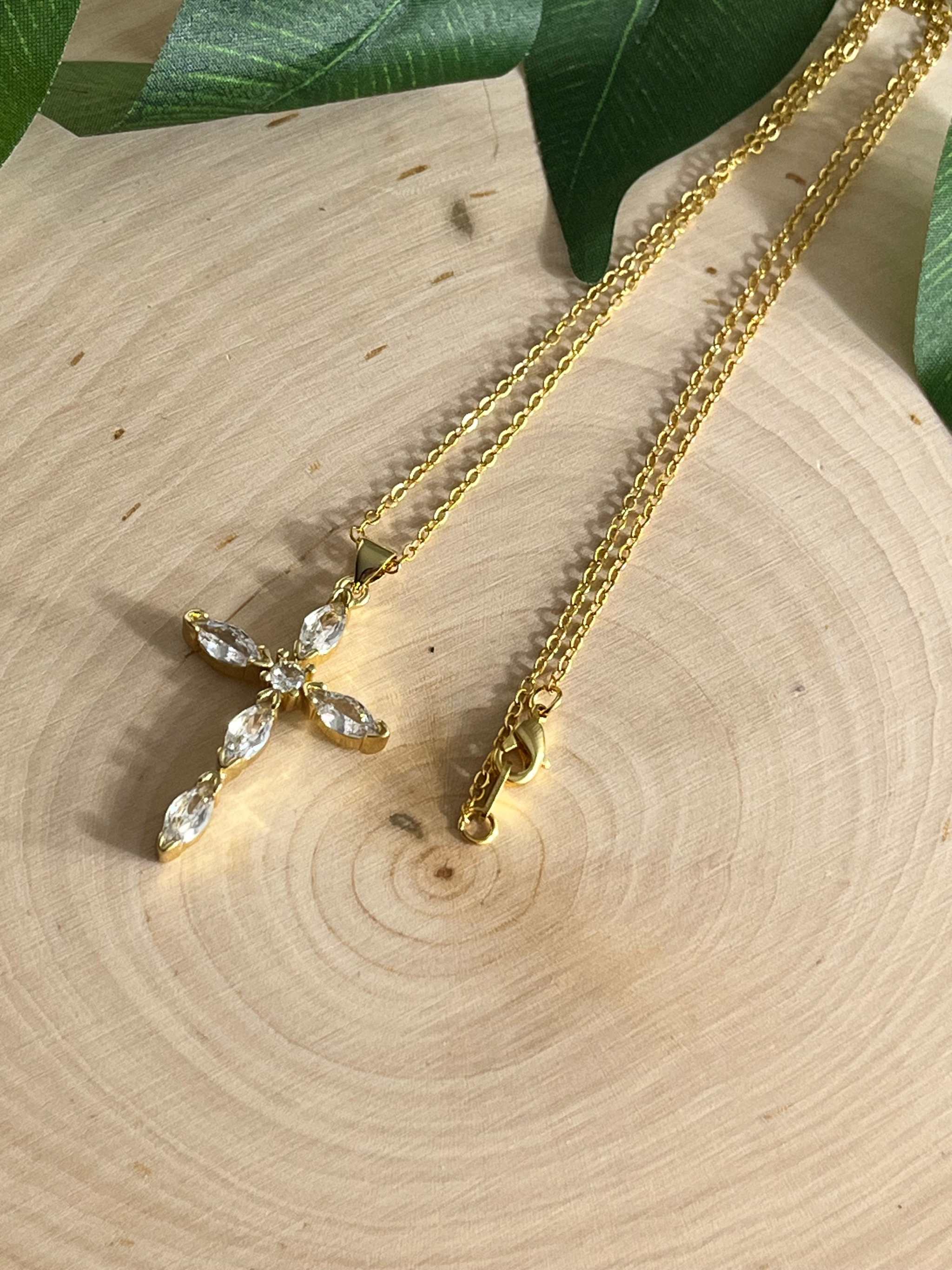 Saved Gold Necklace – 18K Gold-Filled Crystal Cross Pendant