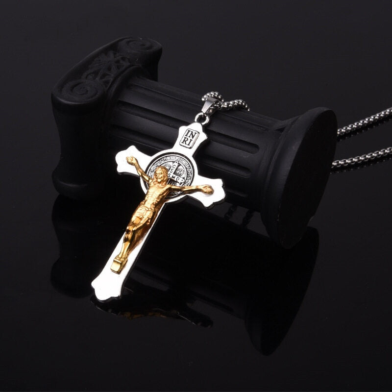 Jesus Cross Pendant Necklace – Unisex Metal Amulet
