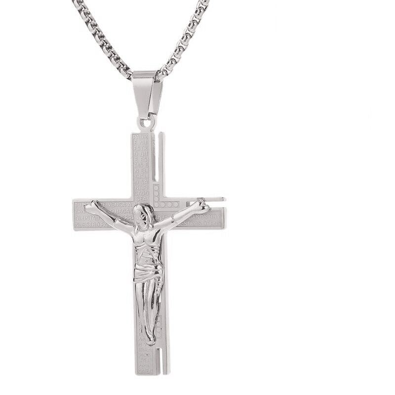 Jesus Cross Pendant Necklace – Unisex Metal Amulet