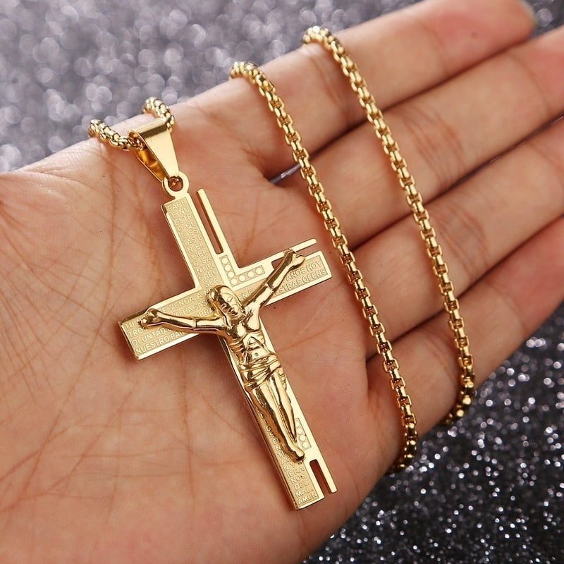Jesus Cross Pendant Necklace – Unisex Metal Amulet