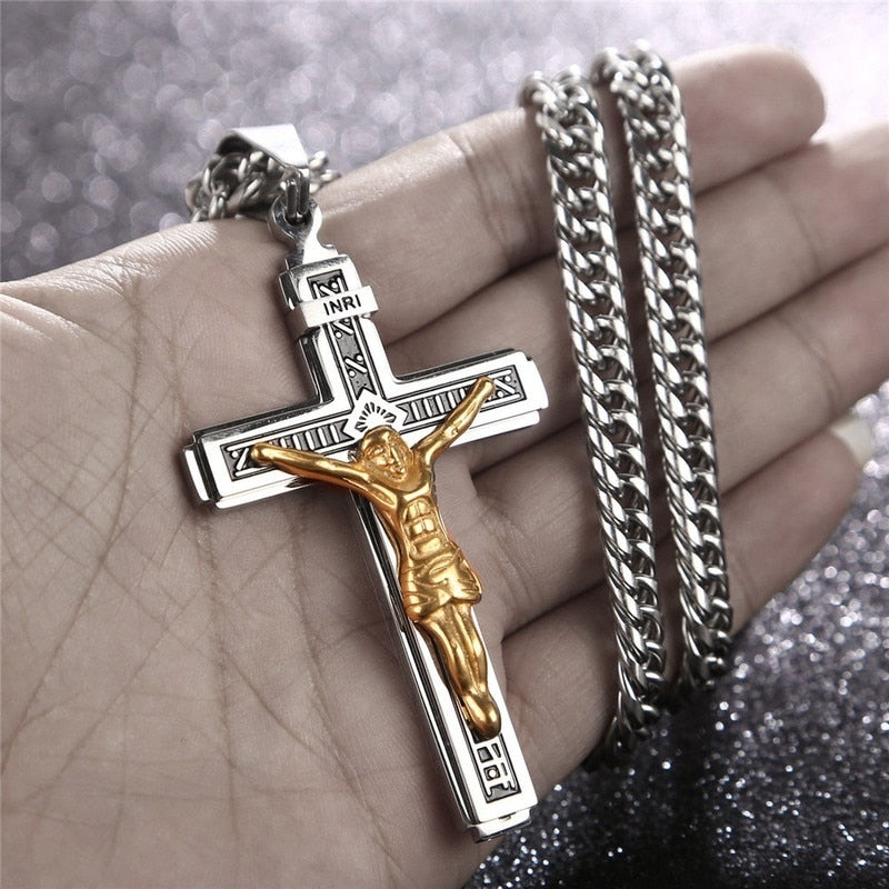 Jesus Cross Pendant Necklace – Unisex Metal Amulet