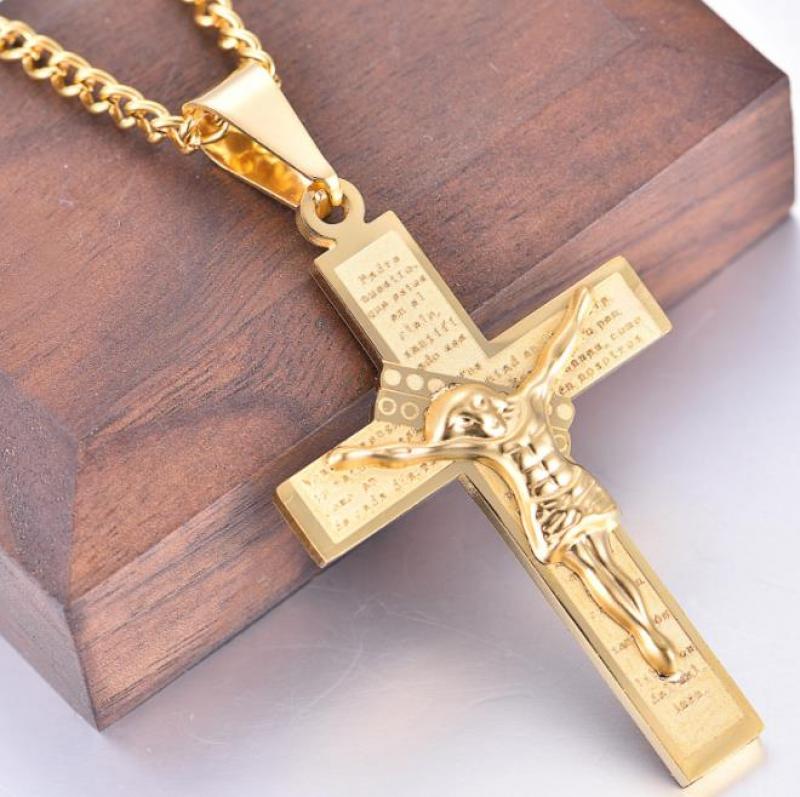 Jesus Cross Pendant Necklace – Unisex Metal Amulet