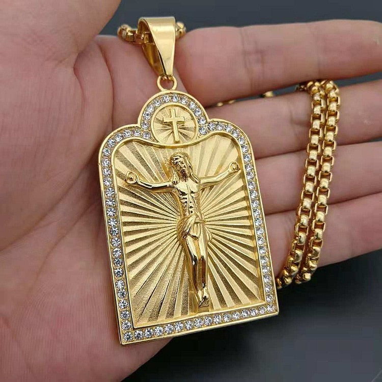 Jesus Cross Pendant Necklace – Unisex Metal Amulet