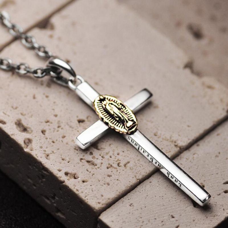 Jesus Cross Pendant Necklace – Unisex Metal Amulet
