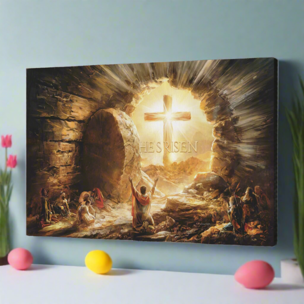He Is Risen - Gallery Wrapped Canvas - Jesus Resurrection, Christian Easter Wall Art