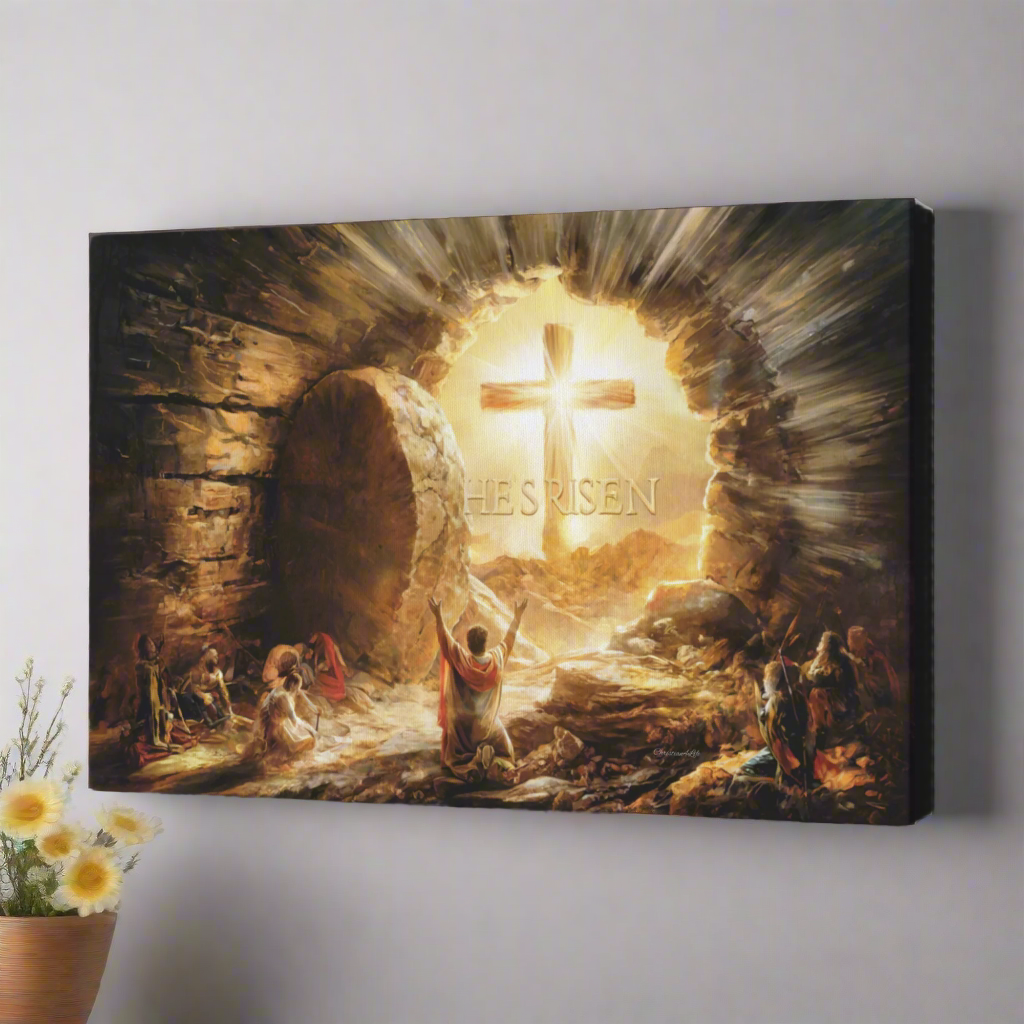 He Is Risen - Gallery Wrapped Canvas - Jesus Resurrection, Christian Easter Wall Art