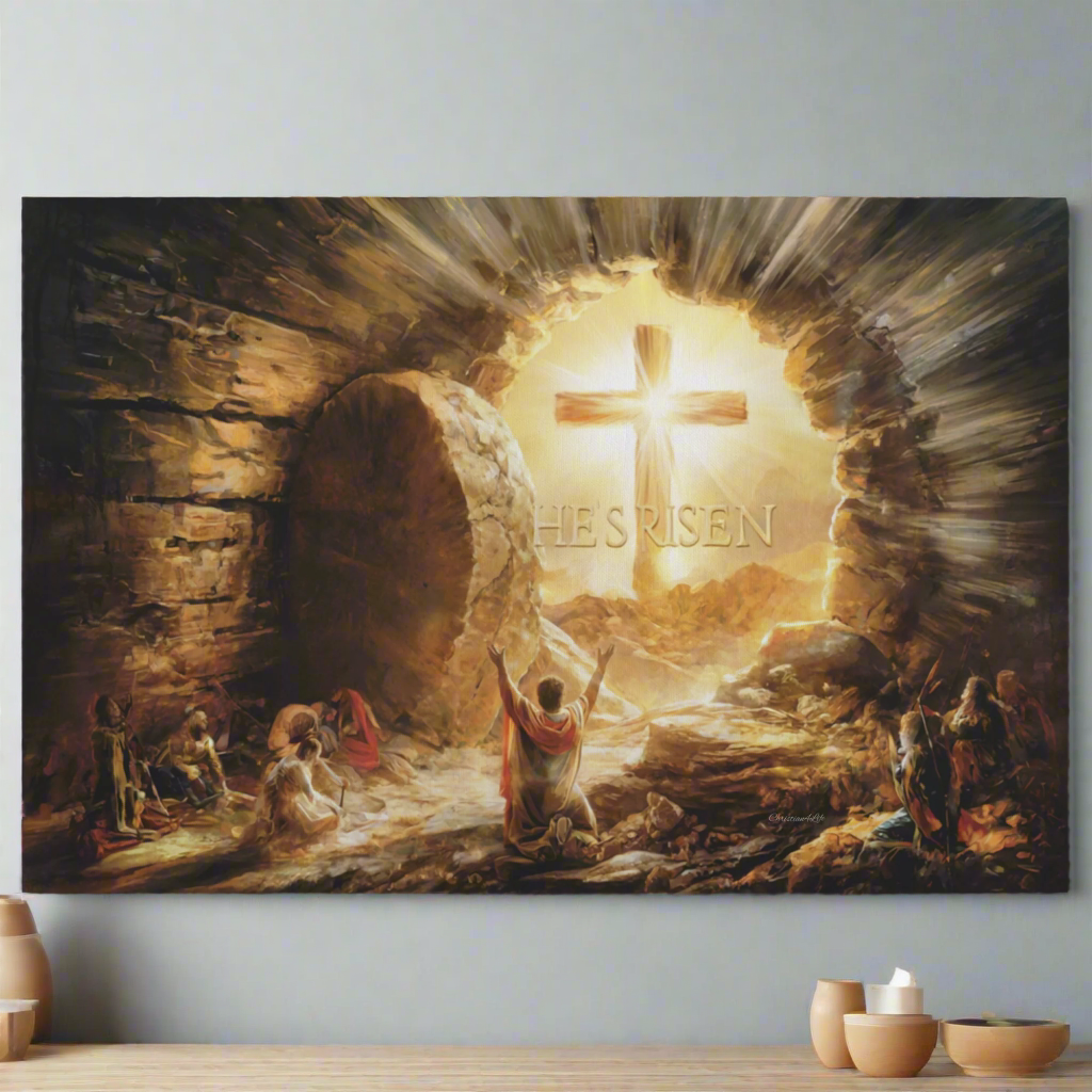 He Is Risen - Gallery Wrapped Canvas - Jesus Resurrection, Christian Easter Wall Art