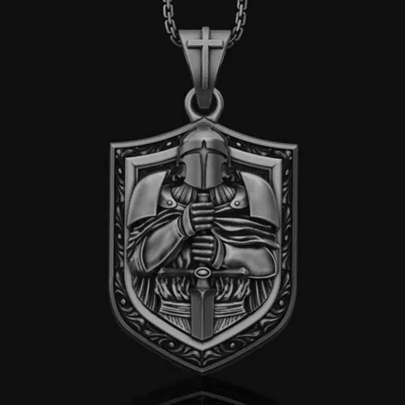 Mystic Vintage Christian Knight Crusader Pendant – Faith Necklace for Men