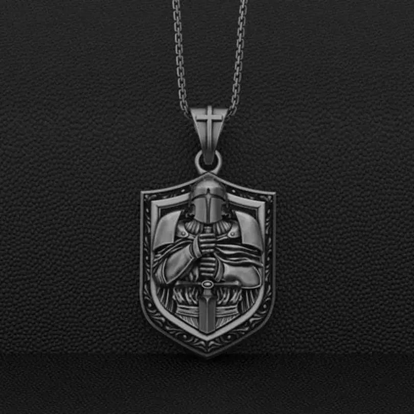 Mystic Vintage Christian Knight Crusader Pendant – Faith Necklace for Men