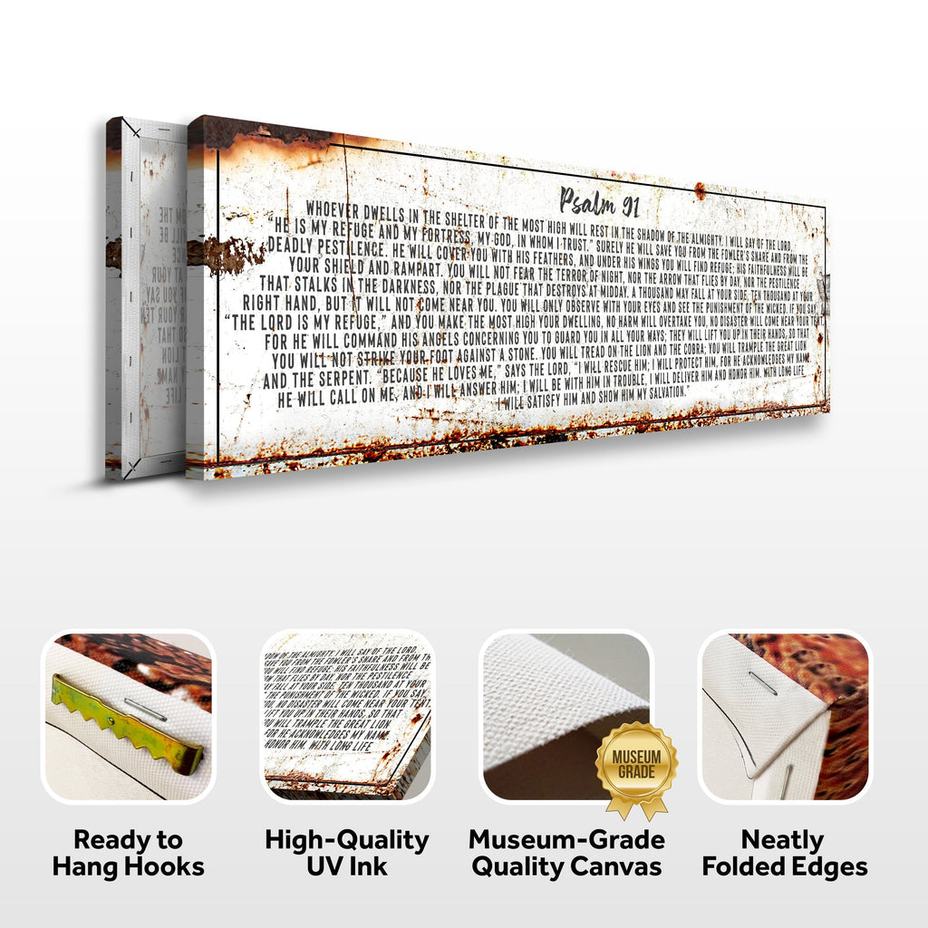 Psalm 91: He Is My Refuge – Rustic Christian Wall Art for Living Room, Religious Decor for Home