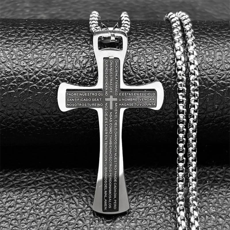 Men's Christian Cross Prayer Necklace | Gold Stainless Steel