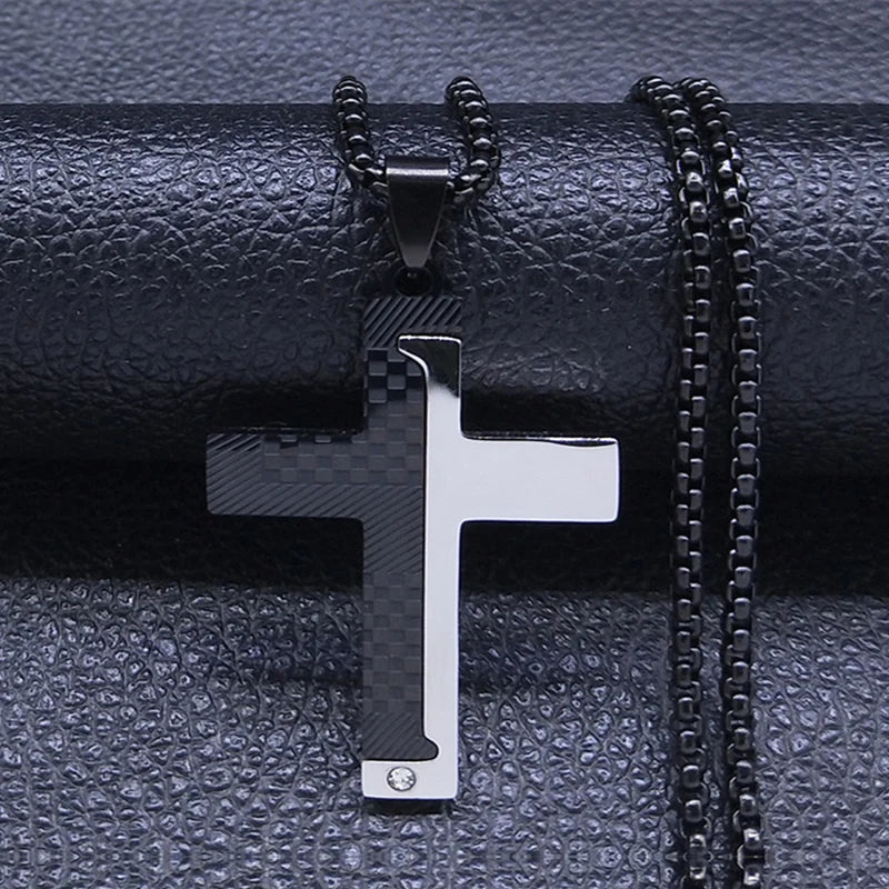 Men's Christian Cross Prayer Necklace | Gold Stainless Steel