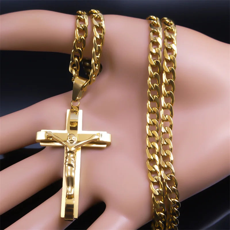 Men's Gold Cross Necklace | Stainless Steel Faith Jewelry
