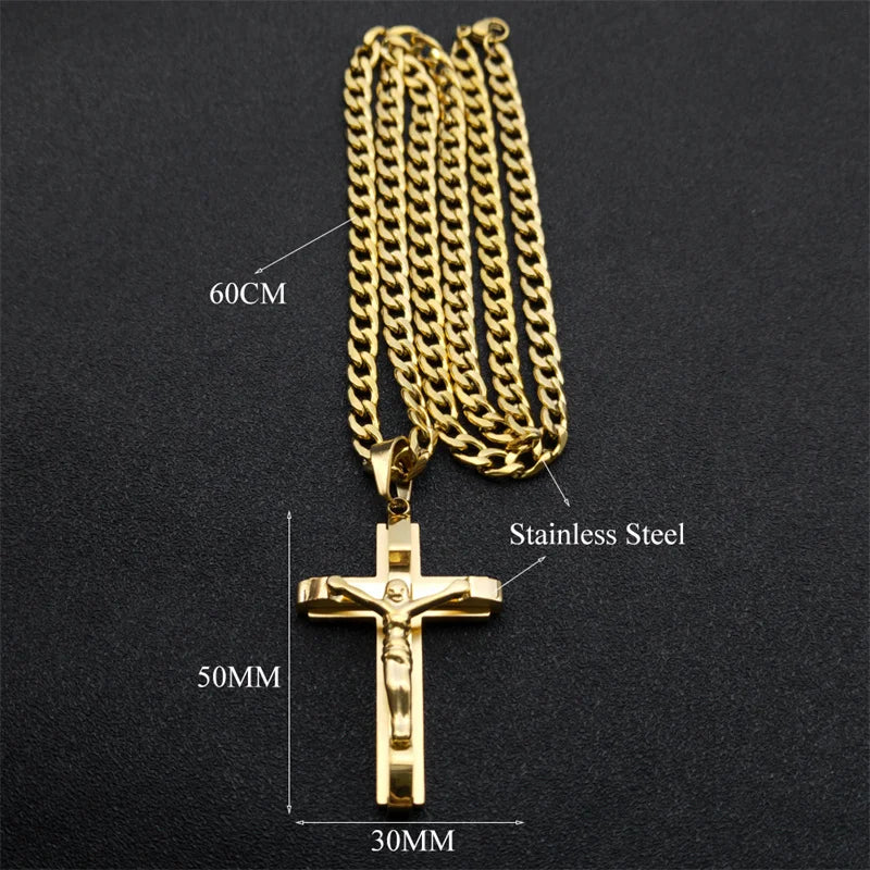 Men's Gold Cross Necklace | Stainless Steel Faith Jewelry
