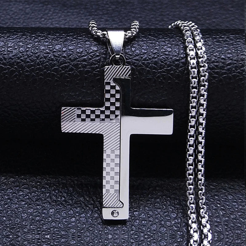 Men's Christian Cross Prayer Necklace | Gold Stainless Steel