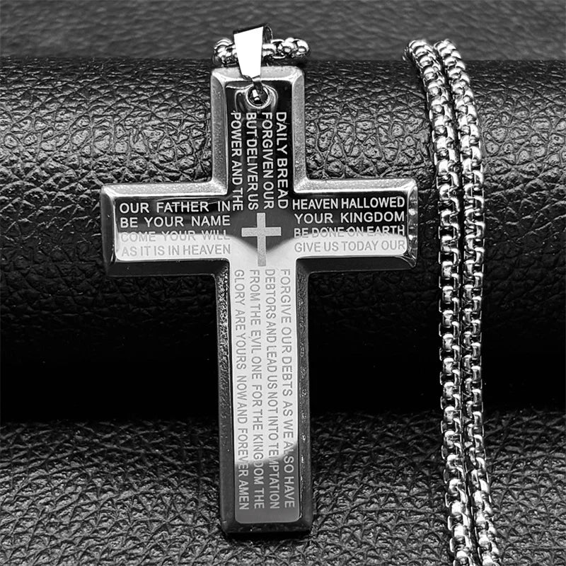 Men's Christian Cross Prayer Necklace | Gold Stainless Steel