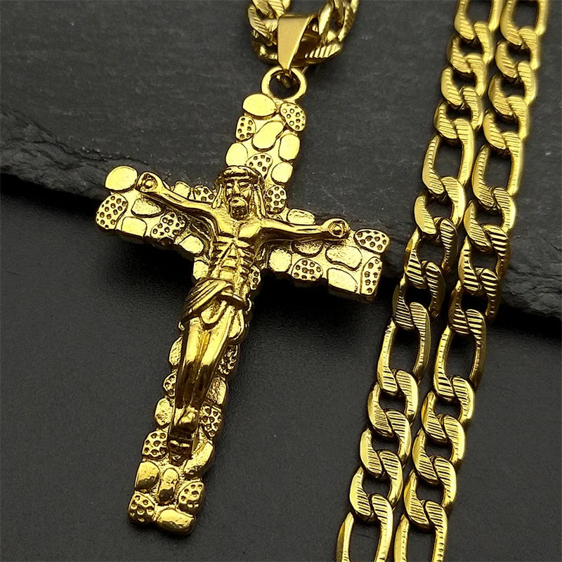 Men's Gold Cross Necklace | Stainless Steel Faith Jewelry