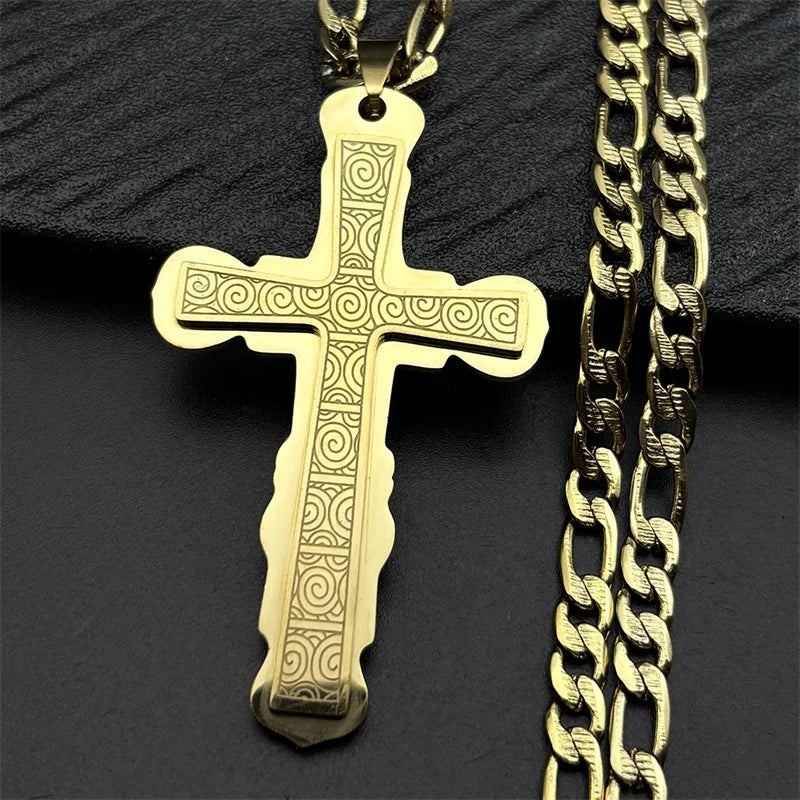 Men's Gold Cross Necklace | Stainless Steel Faith Jewelry