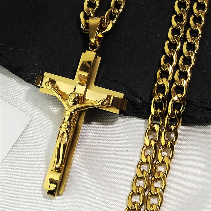 Men's Gold Cross Necklace | Stainless Steel Faith Jewelry