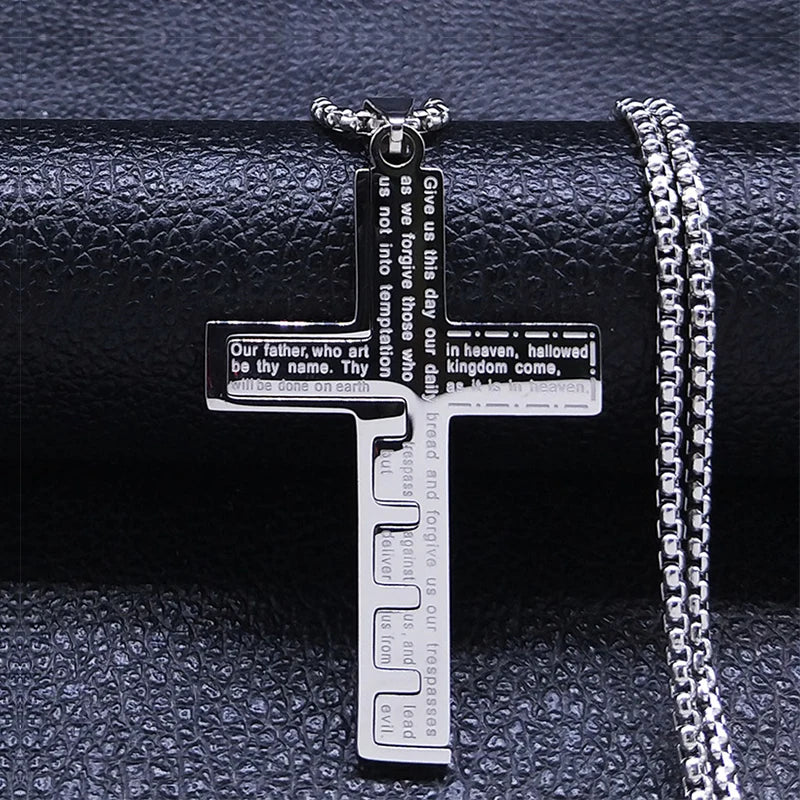 Men's Christian Cross Prayer Necklace | Gold Stainless Steel