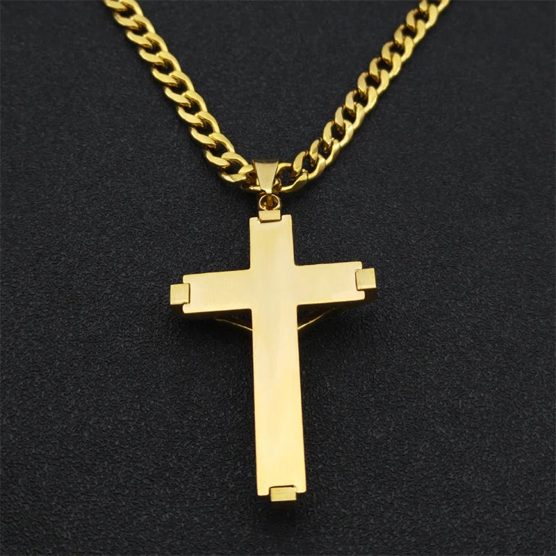 Men's Gold Cross Necklace | Stainless Steel Faith Jewelry
