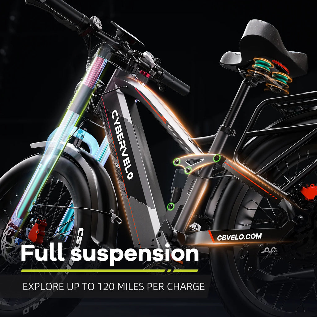 Cybervelo Strong Power Ebike, 5000W Motor Off Road Electric Bike, 100 Miles Long Range, 26"x4.0” Fat Tire, 40Ah Big Battery EK9