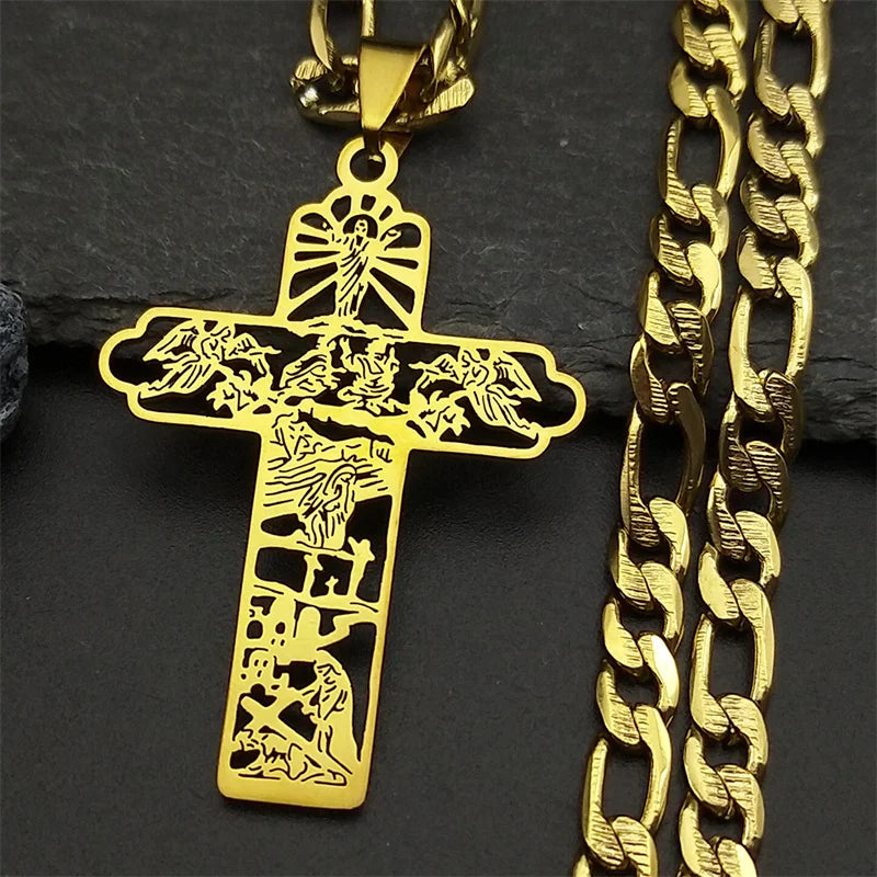 Men's Gold Cross Necklace | Stainless Steel Faith Jewelry