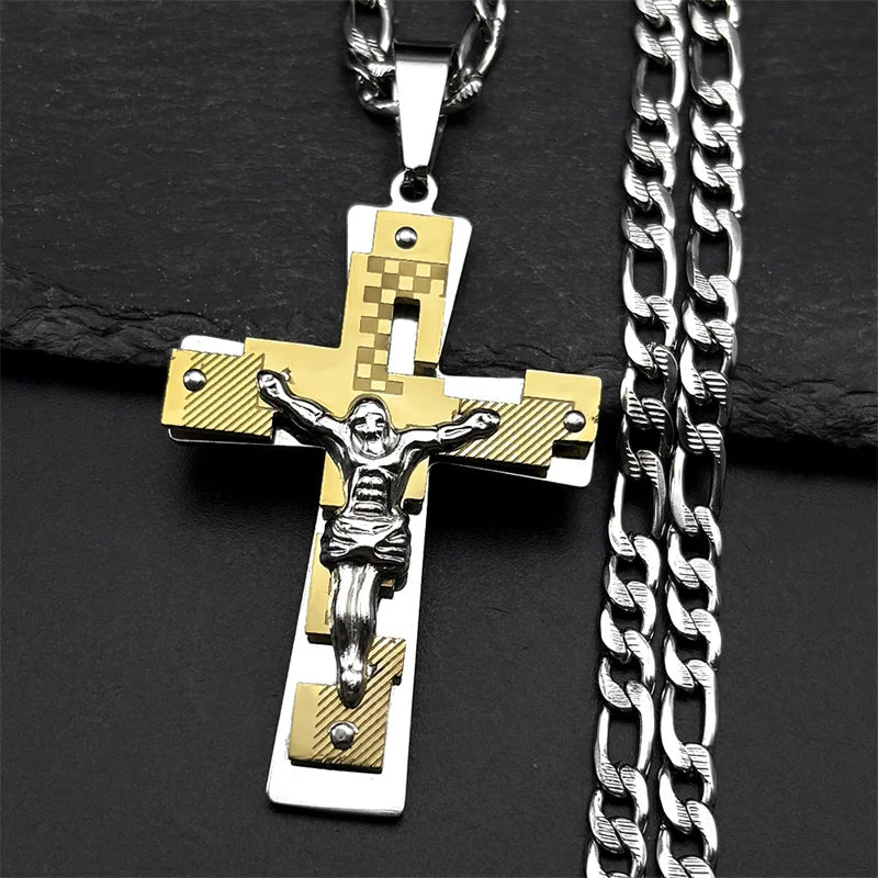 Men's Gold Cross Necklace | Stainless Steel Faith Jewelry