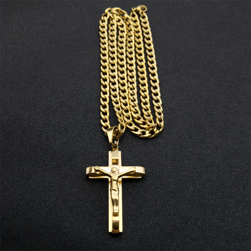 Men's Gold Cross Necklace | Stainless Steel Faith Jewelry