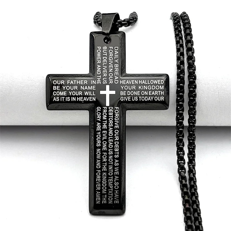 Men's Christian Cross Prayer Necklace | Gold Stainless Steel