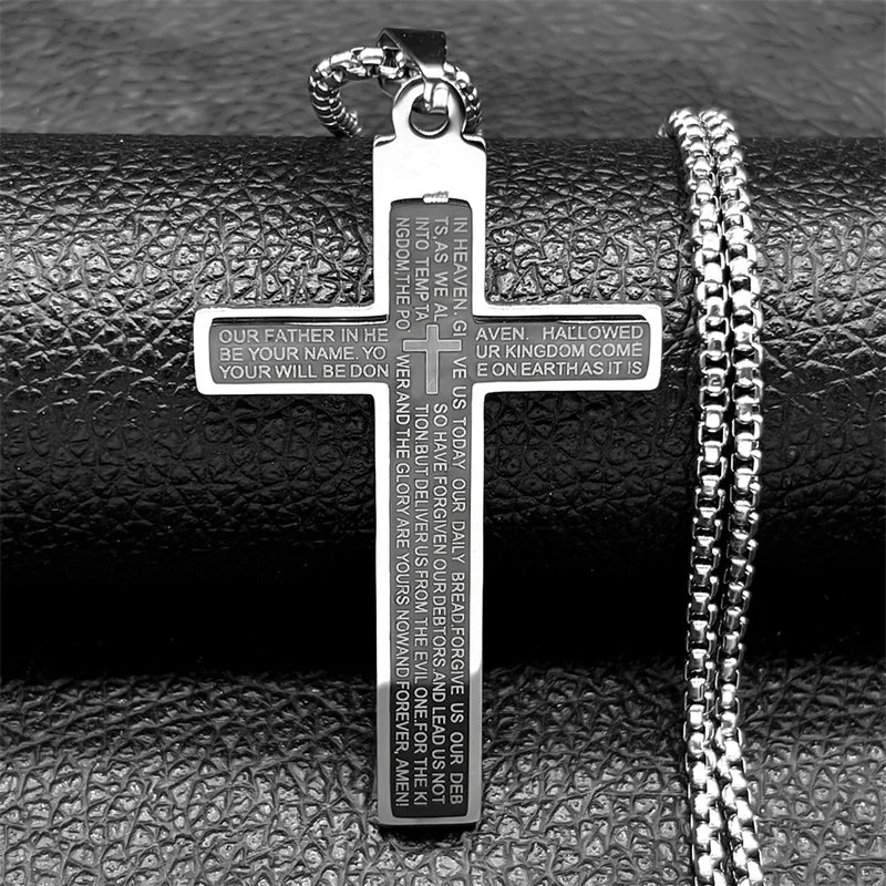 Men's Christian Cross Prayer Necklace | Gold Stainless Steel