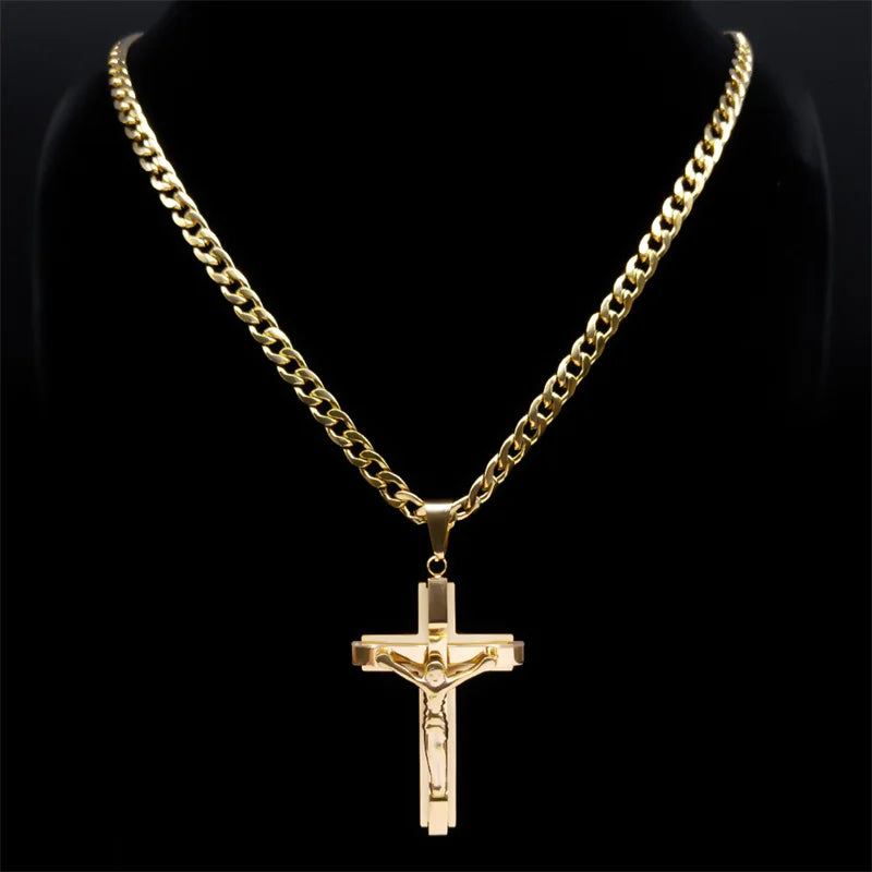 Men's Gold Cross Necklace | Stainless Steel Faith Jewelry