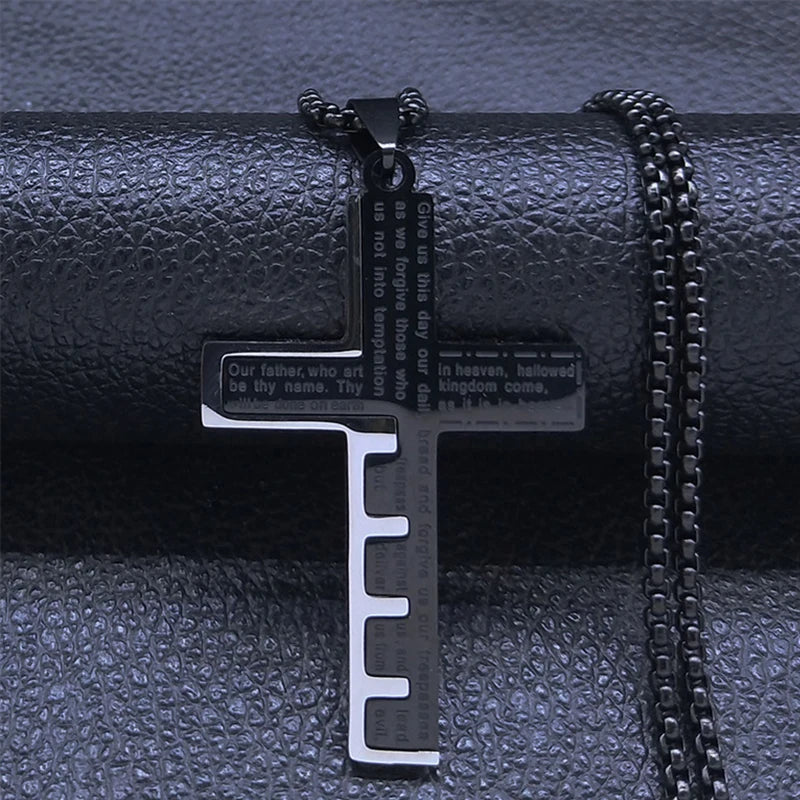 Men's Christian Cross Prayer Necklace | Gold Stainless Steel