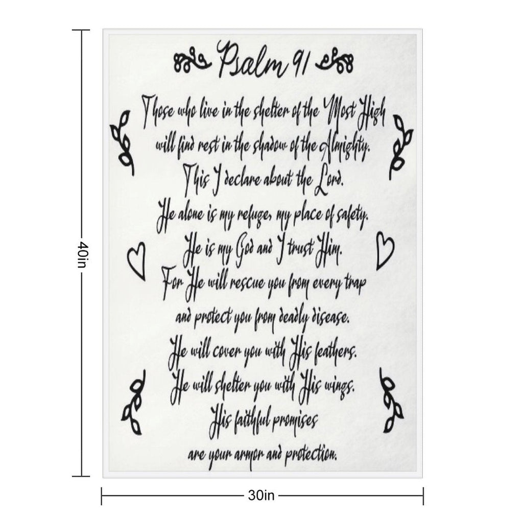 Psalm 91  Christian Inspirational Bible Verse Decorative Handwriting Plush Throw Blanket