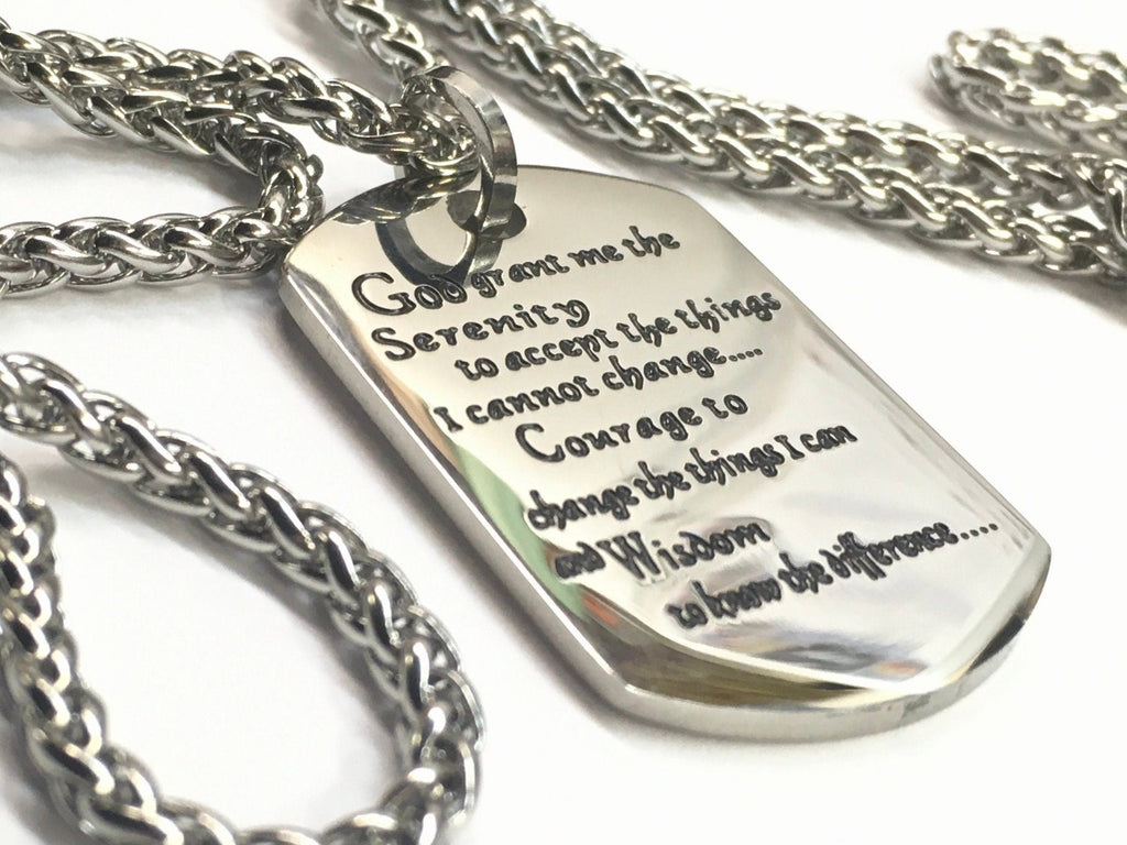 Serenity Prayer Necklace – Christian Dog Tag Pendant for Men & Boys