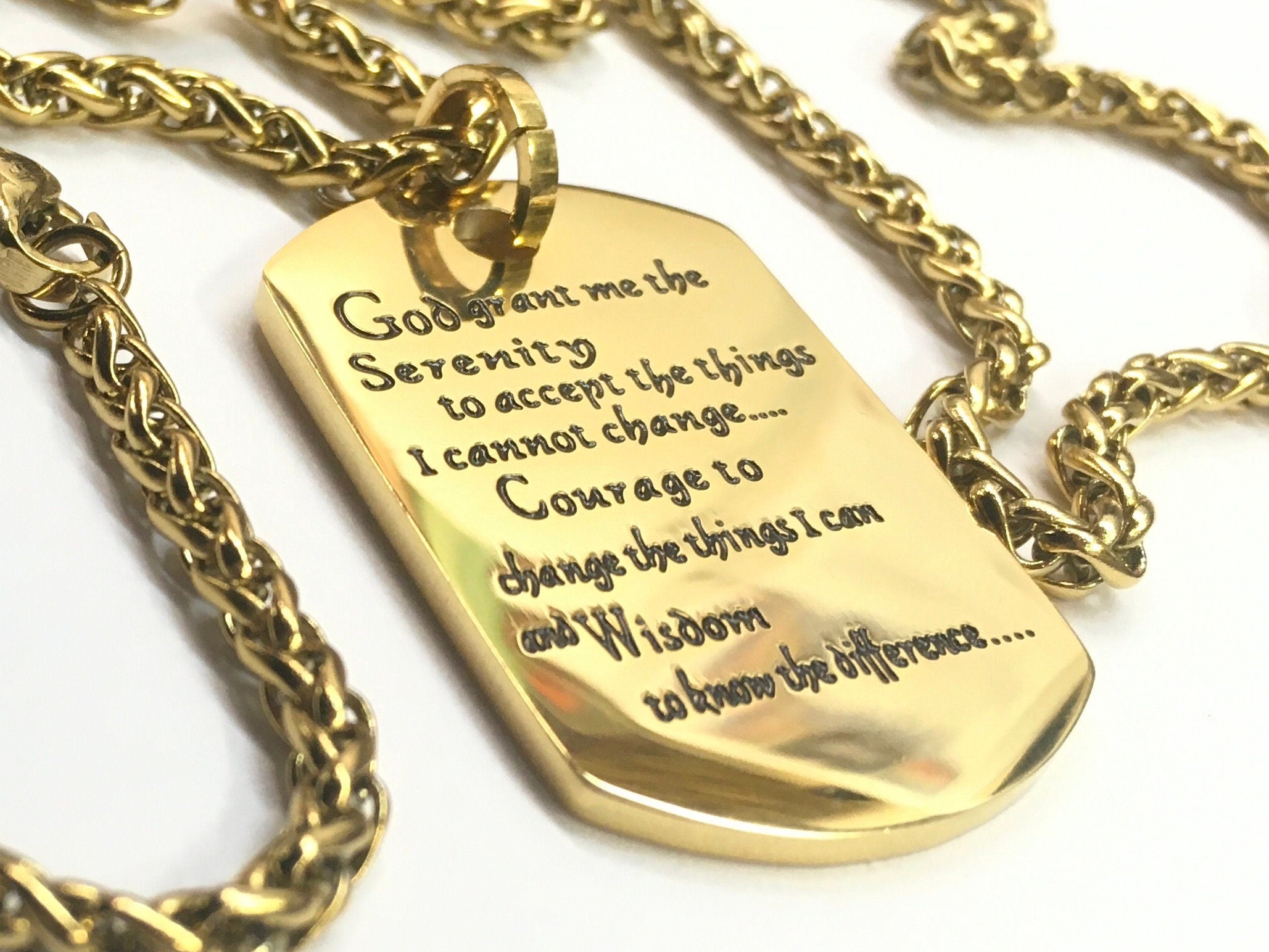 Serenity Prayer Necklace – Christian Dog Tag Pendant for Men & Boys