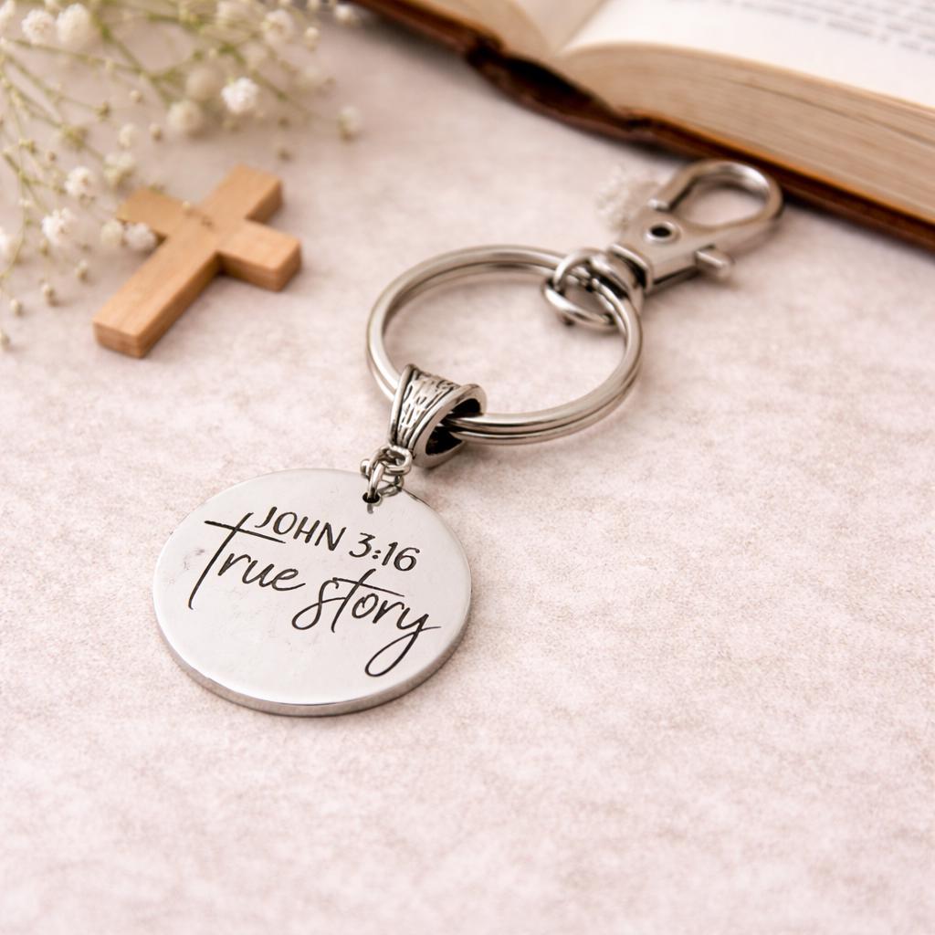 John 3 16 True Story Keychain Christian Faith Keychain Scripture Jewelry Stainless Steel Religious Gift Inspirational Accessory
