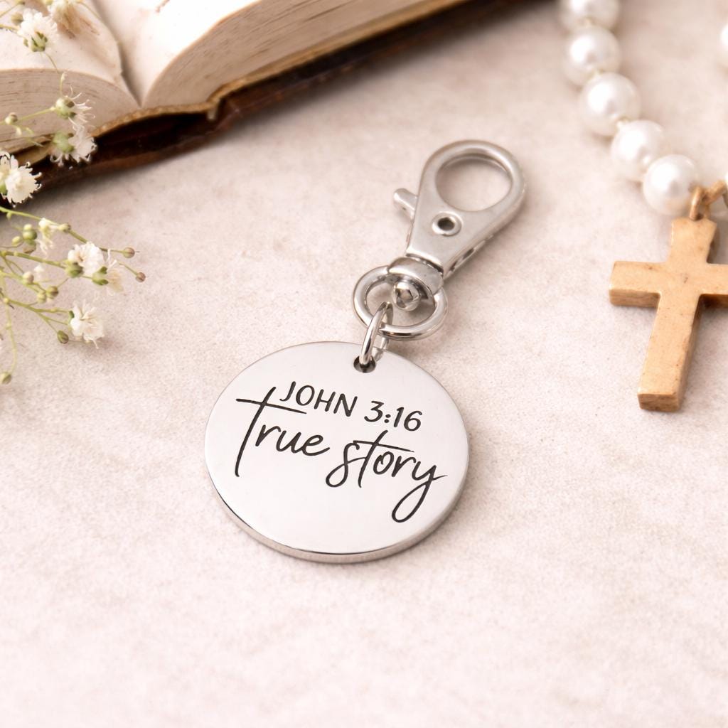 John 3 16 True Story Clip On Charm Christian Faith Accessory Scripture Jewelry Stainless Steel Inspirational Gift