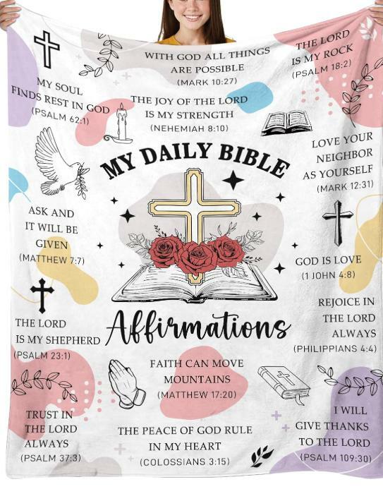 Bible Affirmations Blanket Inspirational Christian Gift 60x80